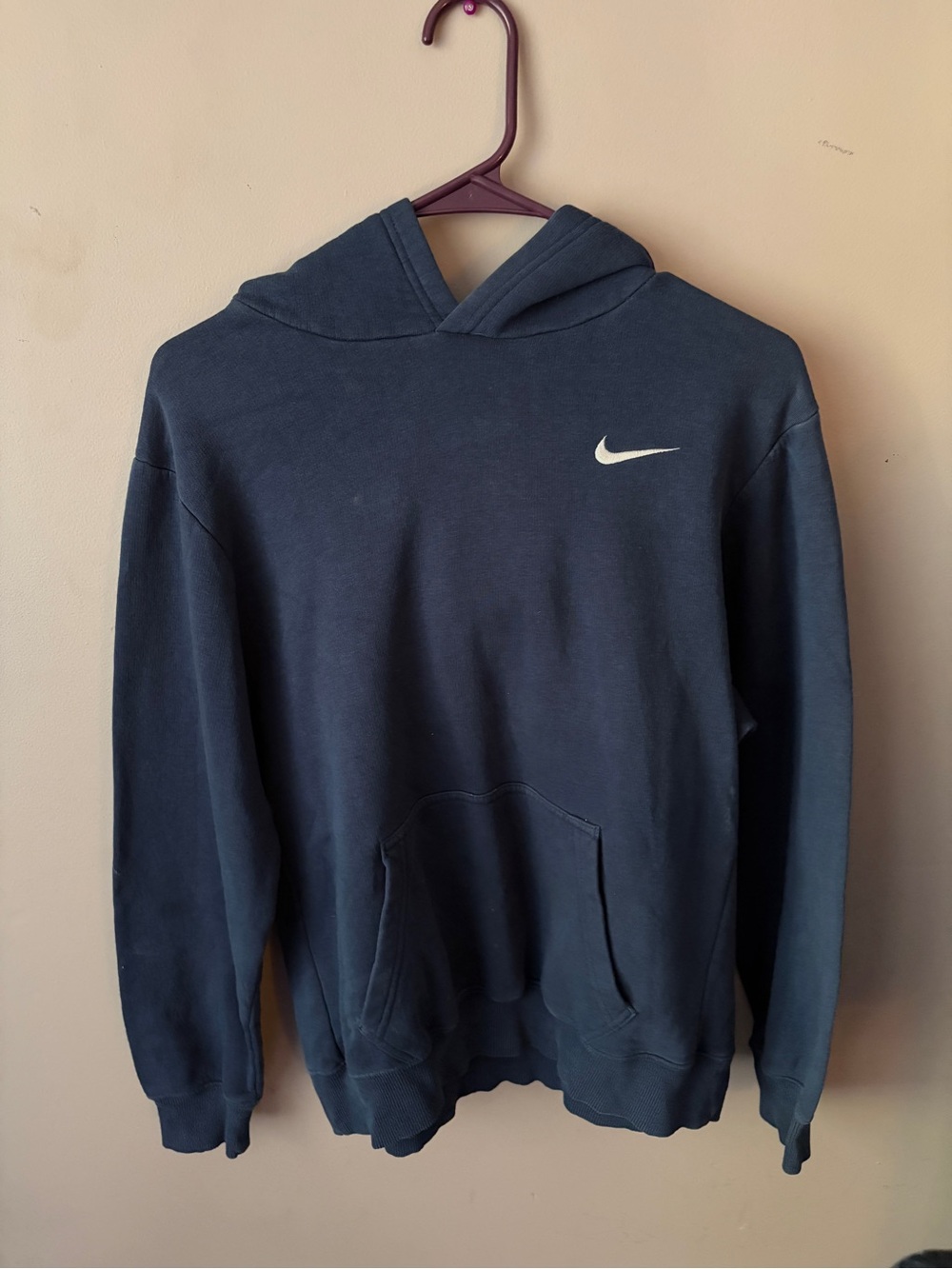 Nike Men's Dark Blue Hooded Pullover with White Swoosh